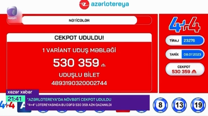"Azərlotereya"da növbəti cekpot uduldu  - VİDEO