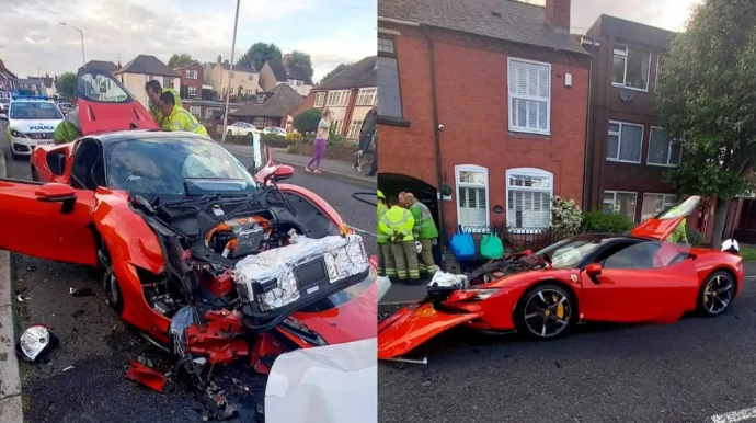 "Ferrari" qəzaya düşüb 5 avtomobili əzdi, sürücü pəncərədən düşüb qaçdı - VİDEO 