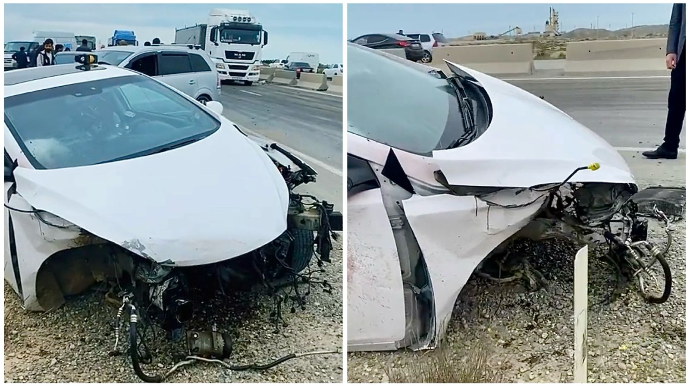 İdarəetmədən çıxan “Hyundai” betona çırpılıb tanınmaz hala düşdü   - VİDEO