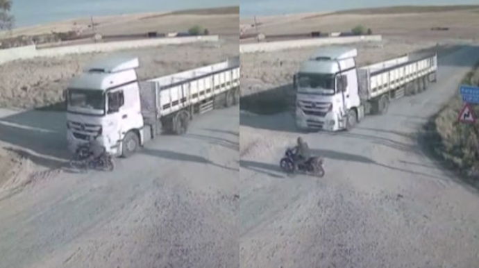 Motosikletçi dəhşətli qəzadan sağ çıxdı - ANBAAN VİDEO 