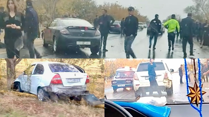 В Нахчыване в свадебном кортеже произошла цепная авария - ВИДЕО