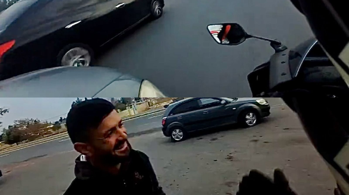 В Баку водитель создал опасную ситуацию, проехав между двумя полосами движения — ВИДЕО