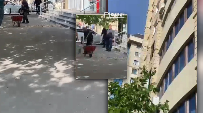В Баку обломки бетона с новостройки посыпались на дорогу - ВИДЕО 
