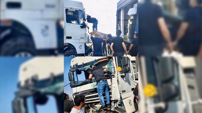 Yük maşınları toqquşdu, sürücü çətinliklə sükan arxasından çıxarıldı   - VİDEO