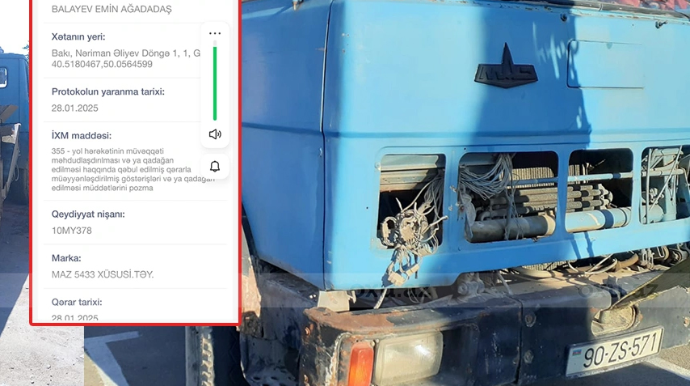 Avtokran sürücüsü cərimə protokolu ilə RAZI DEYİL: "Maşını sürə bilmirəm" - AÇIQLAMA - FOTO