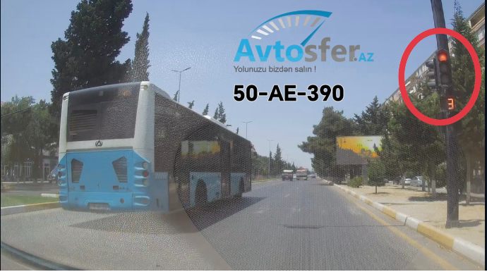Qırmızı işıqda dayanmağa ərinən avtobus sürücüsü gəldiyi kimi getdi  - VİDEO