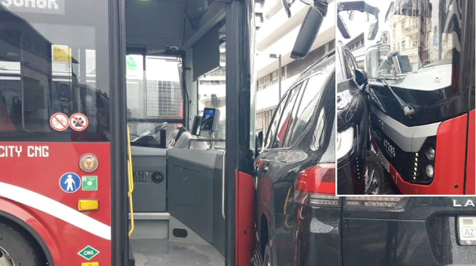 Bakıda avtobus "Range Rover"lə  toqquşdu - FOTO - YENİLƏNİB