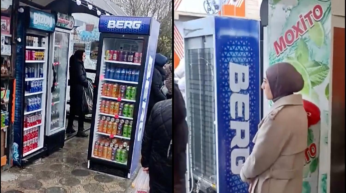 Sumqayıtda köşk sahibi səkini zəbt edib - Soyuducuları dayanacağa düzüb - VİDEO