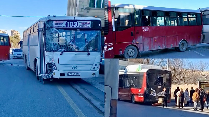 Bakıxanovda üç avtobus toqquşdu, xəsarət alanlar var   - VİDEO