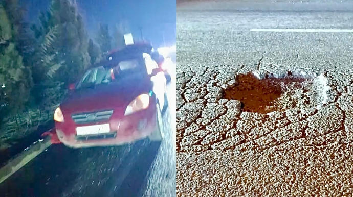 На дороге Забрат-Маштага образовалась яма – Водители жалуются - ВИДЕО 