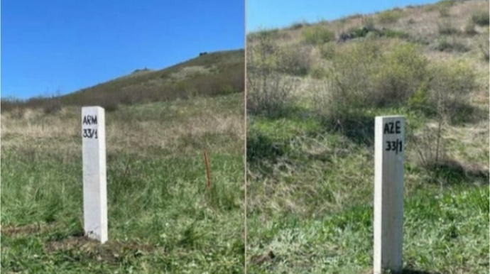 Azərbaycan-Ermənistan sərhədindəki Günən kəndinə sərhəd dirəkləri quraşdırıldı - VİDEO  