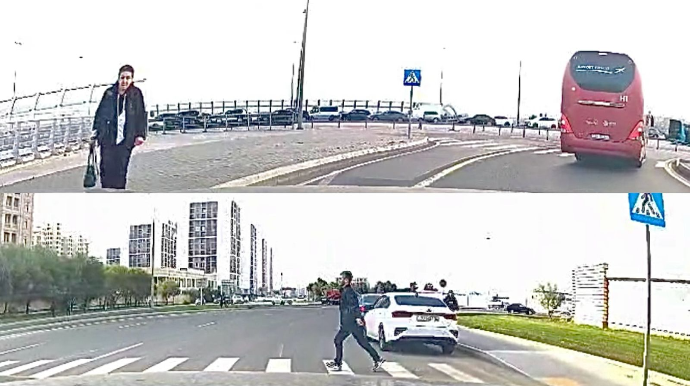 Bakıda piyadalardan biri qayda pozdu, digəri isə nümunə oldu - VİDEO