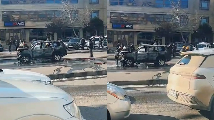 В Баку загорелся автомобиль Toyota Prado - ВИДЕО