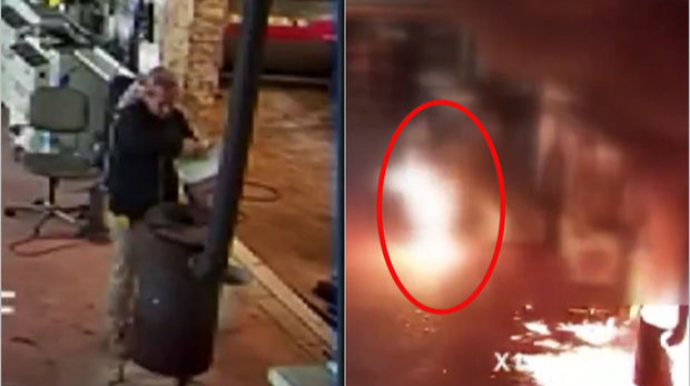 Sobaya yanacaq tökən kişi saniyələr içində alovlara büründü - ANBAAN VİDEO 