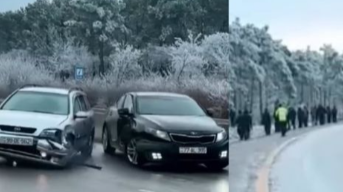 Bakı-Şamaxı yolu buz bağladı, qəza oldu - ANBAAN VİDEO 