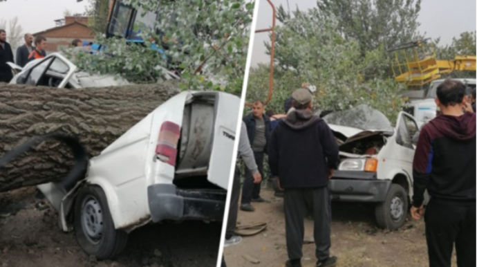 Güclü külək ağacı mikroavtobusun üzərinə aşırdı;  2 nəfər öldü - FOTO 