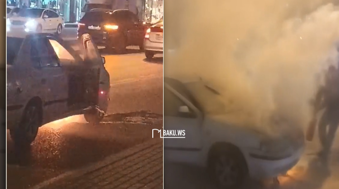 Bakıda qazinin avtomobili yandı - ANBAAN VİDEO 