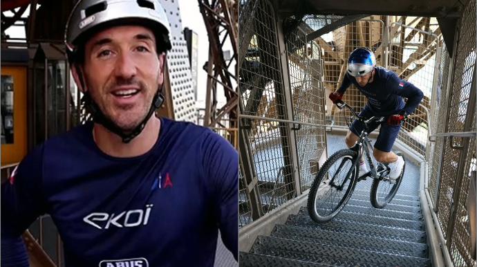 Eyfel qülləsinə velosipedlə qalxdı:  İnanılmaz nəticə ilə rekorda imza atdı - VİDEO