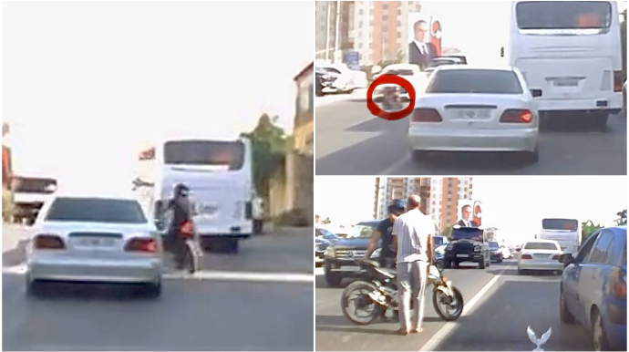 Moped sürücüsü vurduğu piyadayla birlikdə yola yıxıldı, ardınca dava düşdü   - VİDEO