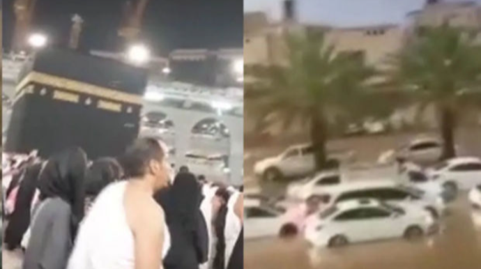 Məkkə və Mədinə sulara qərq oldu: Kəbəni şiddətli yağış altında ziyarət etdilər - FOTO/VİDEO 