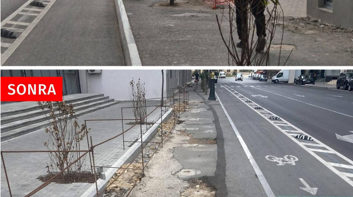 Xətaidə göydələn sahibi səkini kəsib parkinq təşkil edir - FOTO 