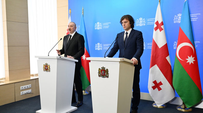İlham Əliyevlə Kobaxidze mətbuata bəyanatlarla çıxış etdilər - FOTO - YENİLƏNİB