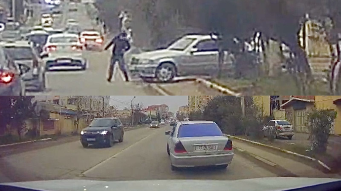 Az qala piyadanı vuran sürücü öz yolu ilə gedən maşına da təhlükə yaratdı - VİDEO 