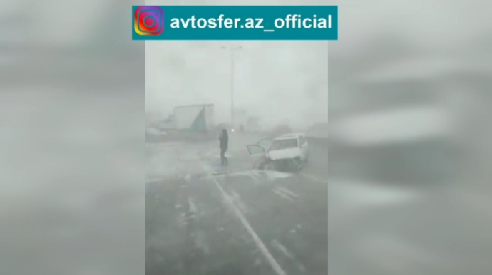Bakı-Qazax yolunda 30 maşının toqquşma VİDEOsu 