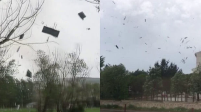 Dəhşətli fırtına evlərin dam örtüklərini havaya uçurdu  - VİDEO