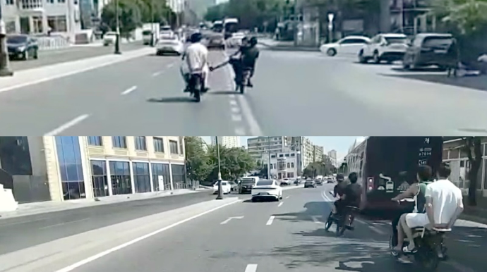 Gəncə prospektində moped sürən gənclər təhlükəli “şou” göstərdi   - VİDEO