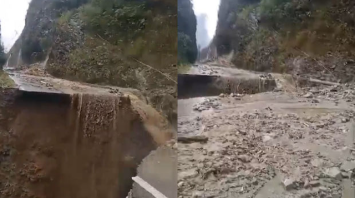 Hindistanı Çinlə birləşdirən yol tamamilə uçub - VİDEO 