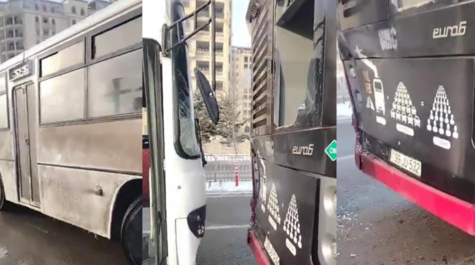"BakuBus"un avtobusu qəzaya düşdü - VİDEO 
