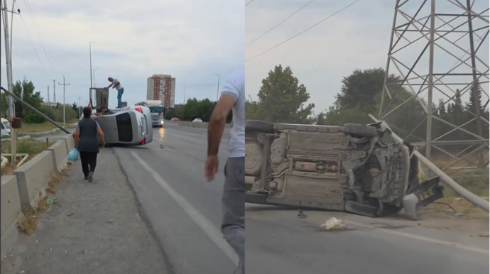 Bakı-Quba yolunda sürücü idarəetməni itirdi, avtomobil aşdı - VİDEO