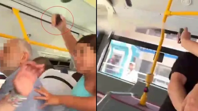 Avtobusda dava: Sürücüyə bibər qazı püskürtdülər - VİDEO