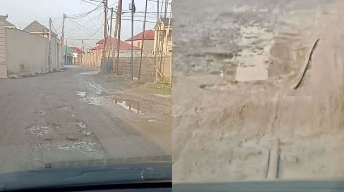 Coratda yol çökür: Asfaltın altındakı su boruları üzə çıxıb - ŞİKAYƏT   - VİDEO