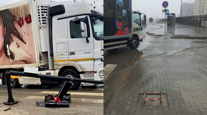 В Локбатане сильный ветер повалил светофор на дорогу - ВИДЕО 