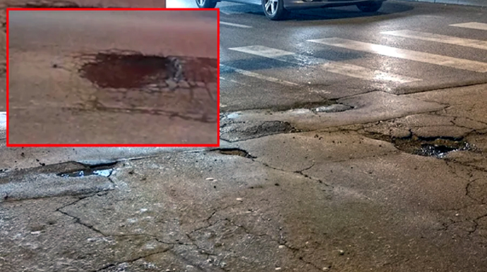 "Maşınların təkərləri partlayır, diskləri əyilir" - Zabrat yolunda təhlükəli vəziyyət - VİDEO