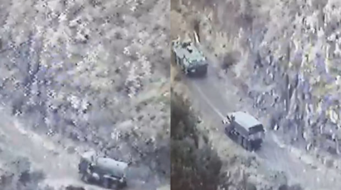 Rusiya sülhməramlıları erməni silahlılarının hərbi yüklərinin müşayiətini davam edirlər  - VİDEO