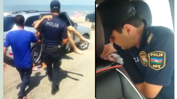 Yanğın zamanı xəsarət alan vətəndaşlara yardım edən Azərbaycan polisi   - VİDEO