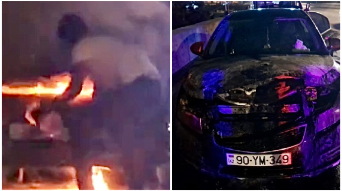 Gecə saatlarında “Chevrolet” alışdı - Yanğını görən gənc sürücü maşını söndürdü   - VİDEO