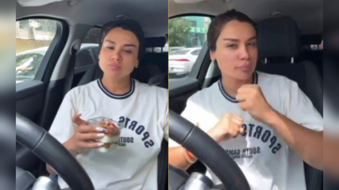 Bu xanım maşın sürən zaman yola baxmaqdan başqa hər şey edir - VİDEO