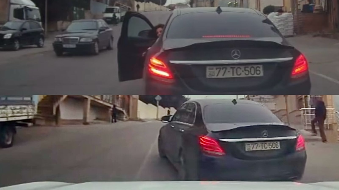 Maşını öz keyfiylə sürən qadın arxadakı sürücünün səbrini tükətdi   - VİDEO