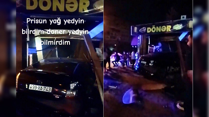 Paytaxtda “Prius” taksi yoldan çıxıb dönərxanaya girdi   - VİDEO