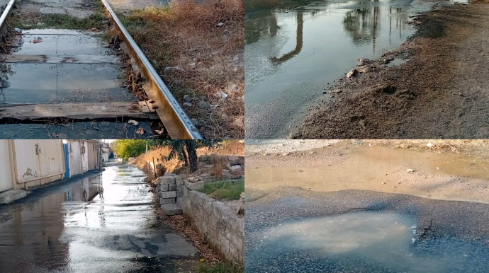 Suraxanıda su borusu partladı, dəmir yolu xətti su altında qaldı - VİDEO 
