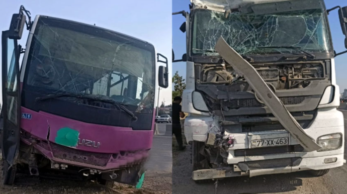 Sumqayıtda avtobus TIR-la toqquşdu:  11 nəfər xəsarət alıb - FOTO 