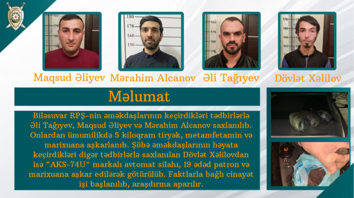 Polis Biləsuvarda 5 kq narkotik və silah-sursat aşkarladı - FOTO