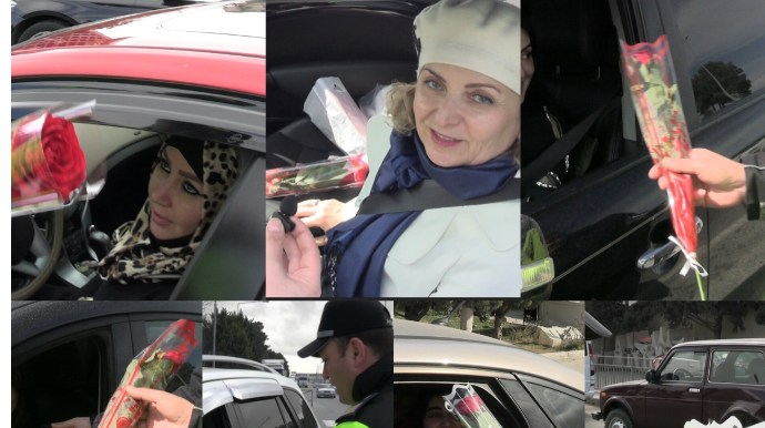 Yol polisi postlarında xanım sürücülərə sürpriz  - FOTO - VİDEO