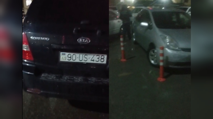 Sürücülər blokun girişində park edib sakinlərin yolunu kəsdilər - VİDEO