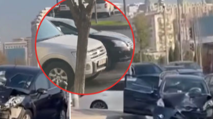Bakıda ""Ford" "Pajero"ya çırpıldı; yolda tıxac yarandı - QƏZA   - VİDEO