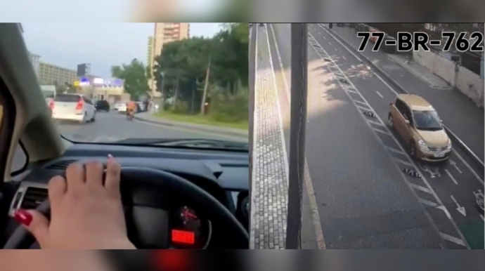 Bakıda "avtoş" xanım sürücü peyda olub: Velosiped zolağının əksinə hərəkət edir - VİDEO